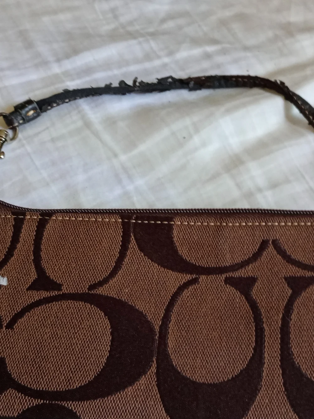 Coach Brown Signature Canvas Wristlet with Gold Accent